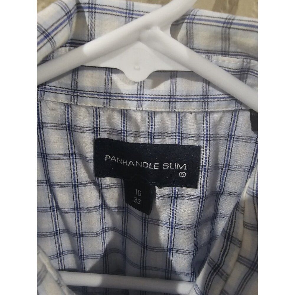 Panhandle Slim Blue Checkered Pearl Snap Shirt Men's Neck Size 16 US Medium - Picture 3 of 6